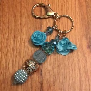Handcrafted Blue Beaded Keychain